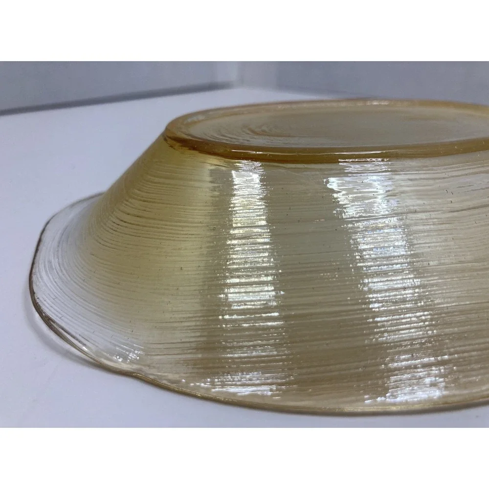 Amber/Gold Ribbon Glass‎ Delicate Bowl Soap Dish Jewelry Dish Home Decor 5 in